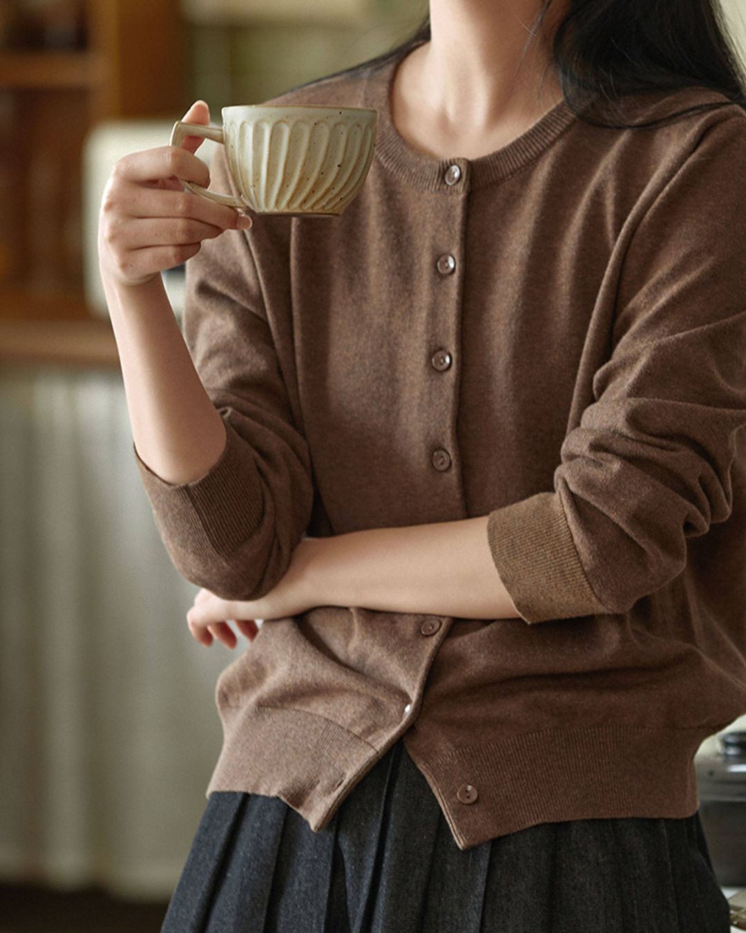 Round Neck Basic Knit Cardigan　KN113