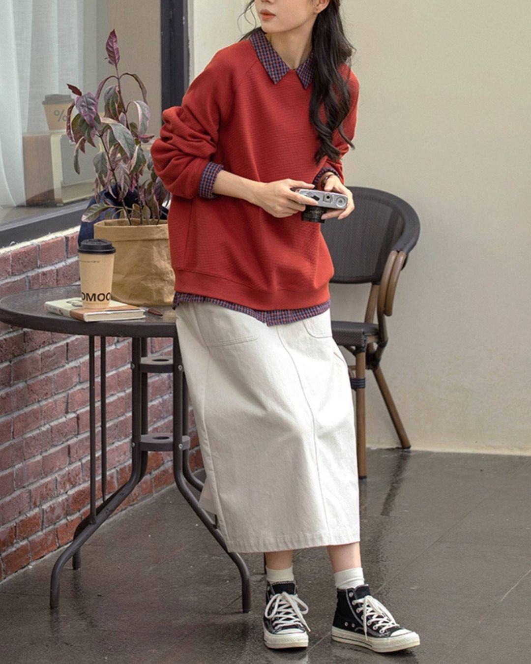 Cotton A-line Midi Skirt　SK020