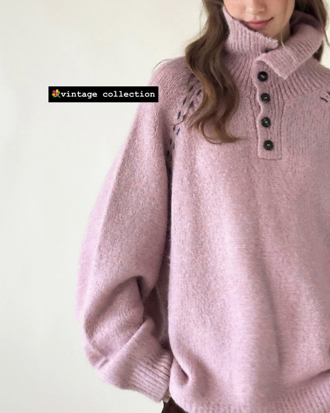 Contrast Stitch Half Open Collar Knit　KN085
