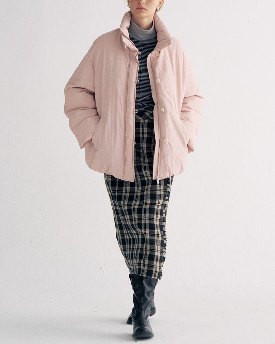 White Duck Down Gathered Jacket　JK079