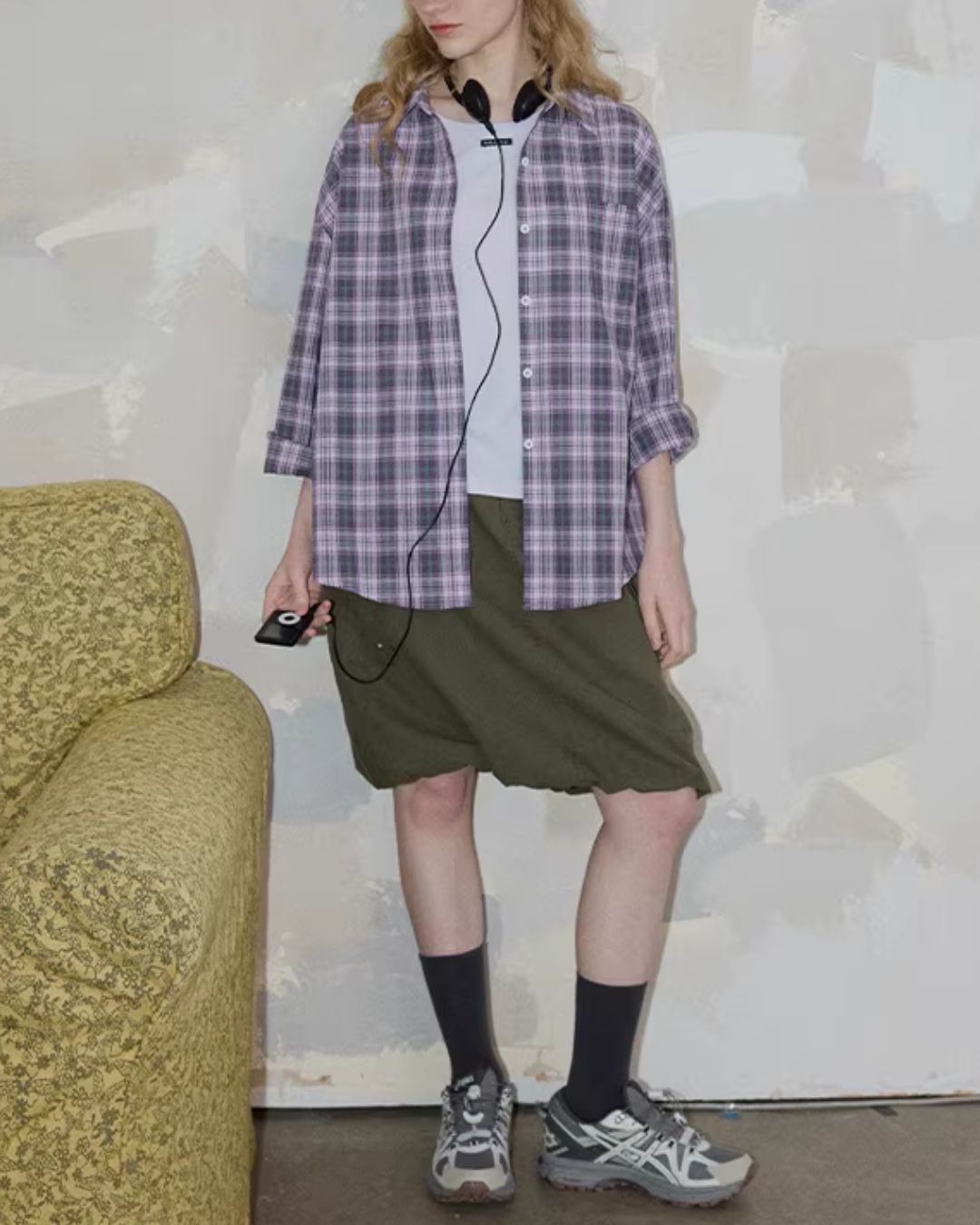 Light Purple Relaxed Check Shirt　LS069