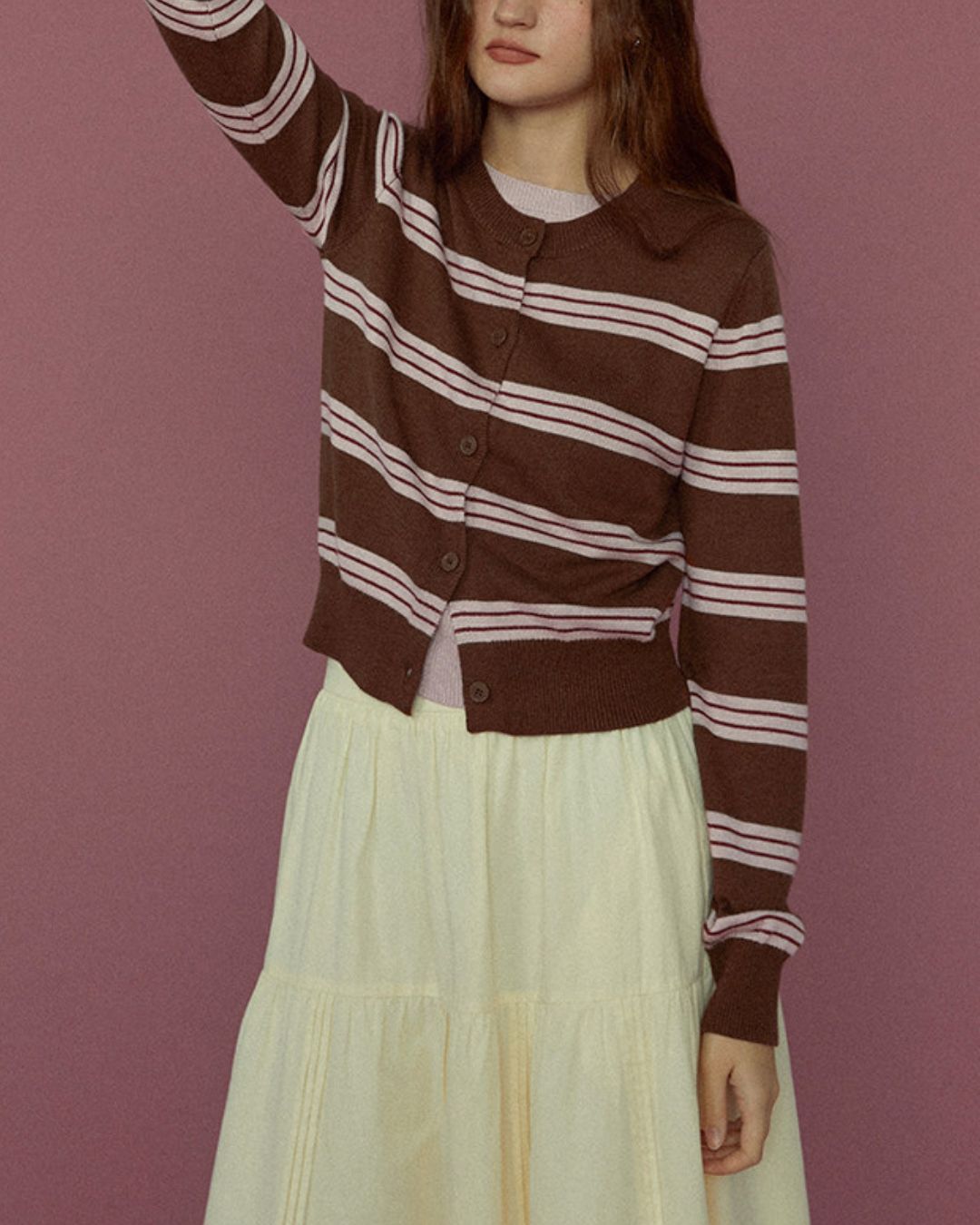 Faux Layered Contrast Border Knit Cardigan　KN096
