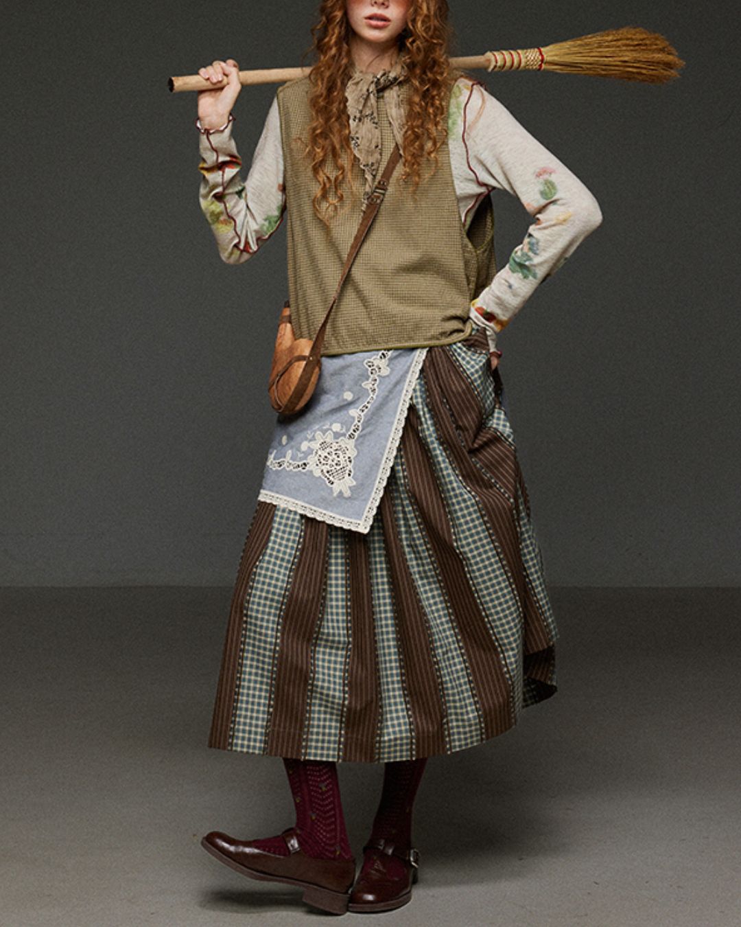 Check And Striped Contrast Color Skirt　SK007