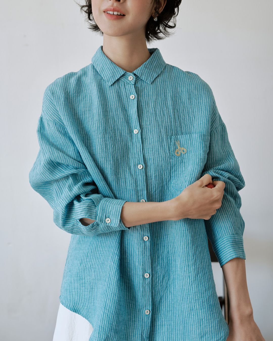 Drop Shoulder Striped Linen Shirt　LS042