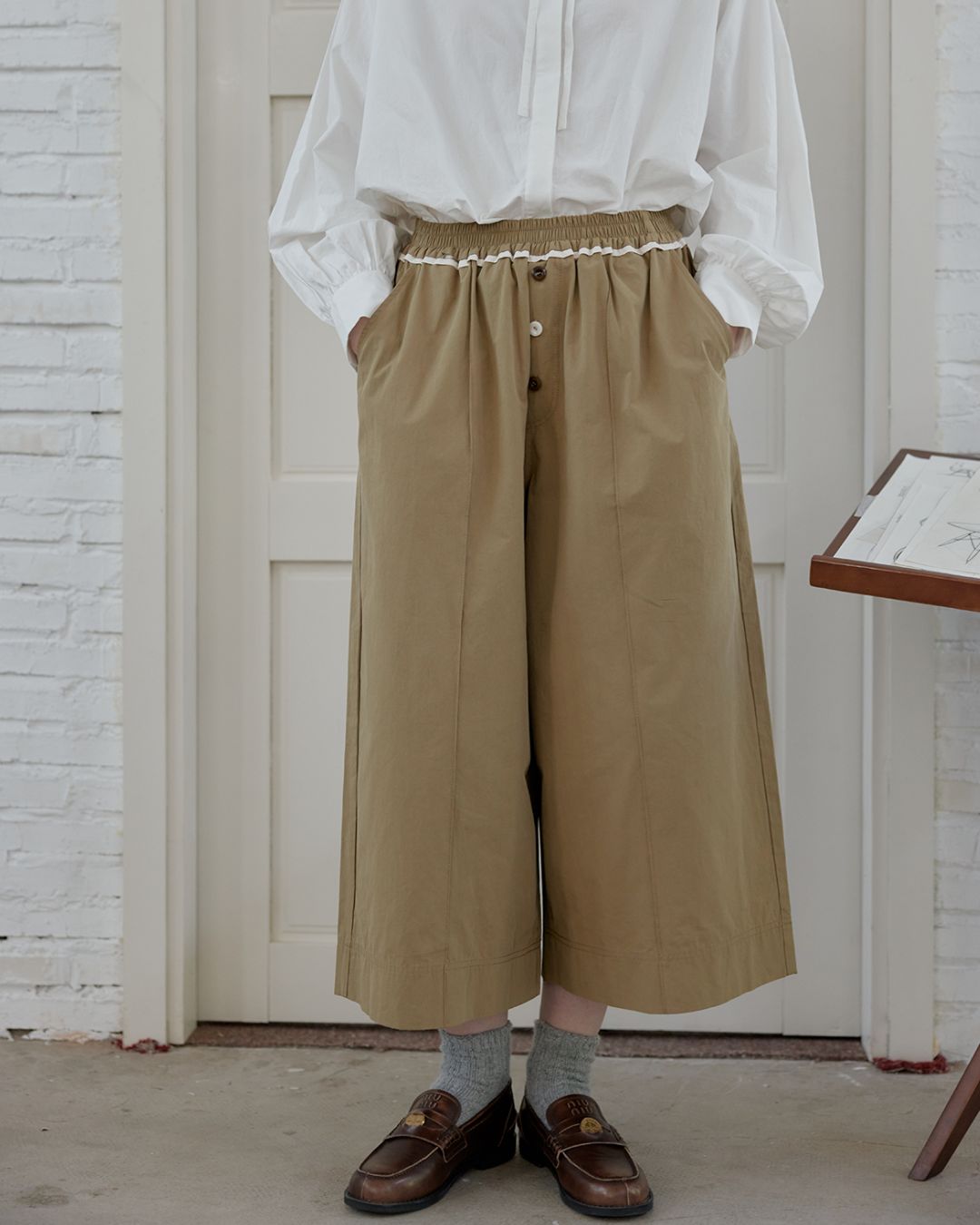 Draped Wide Cropped Pants　PT012