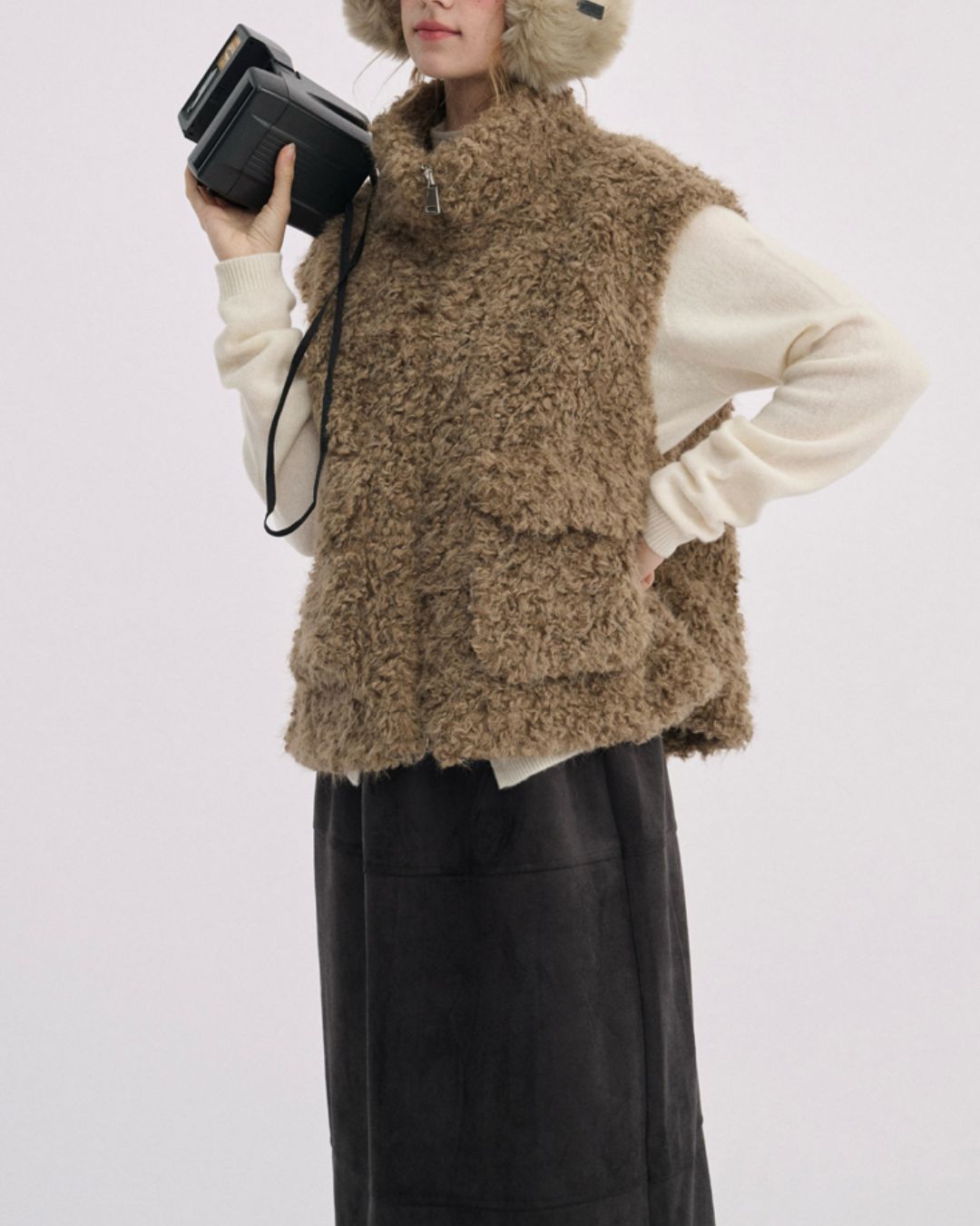 Stand Collar Boa Flap Pocket Vest　VT015