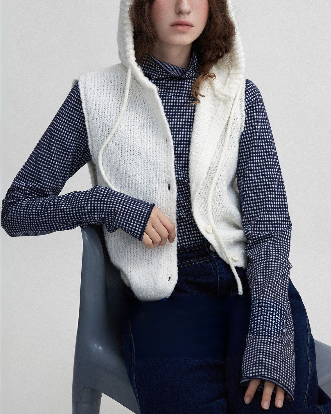 Loop Yarn Hooded Knit Vest　KN025