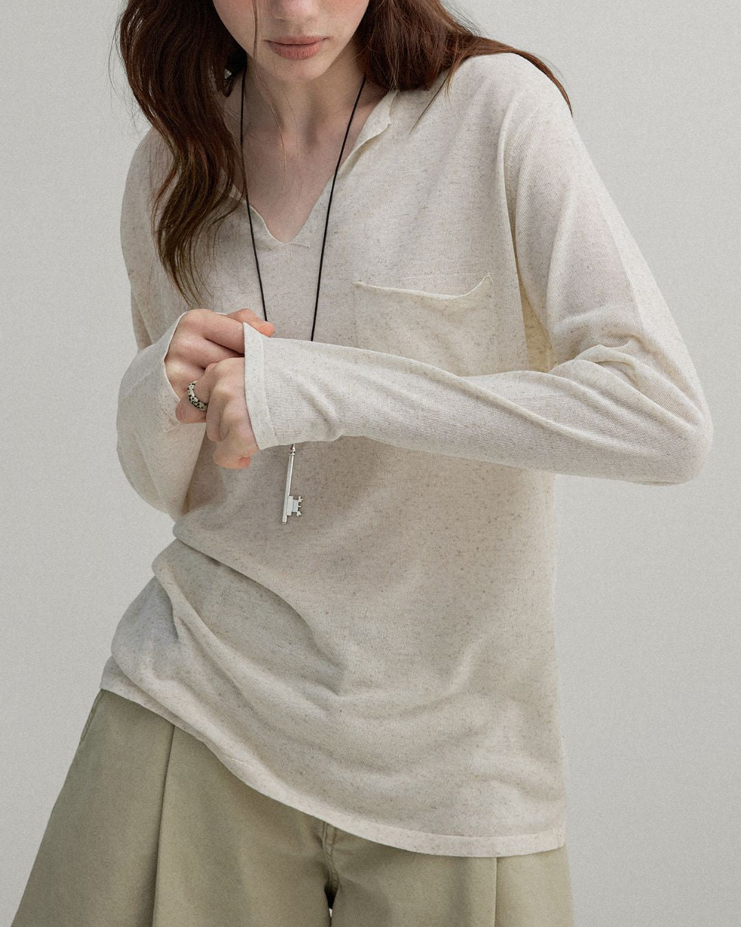 Natural Linen V-neck T-shirt　LT003