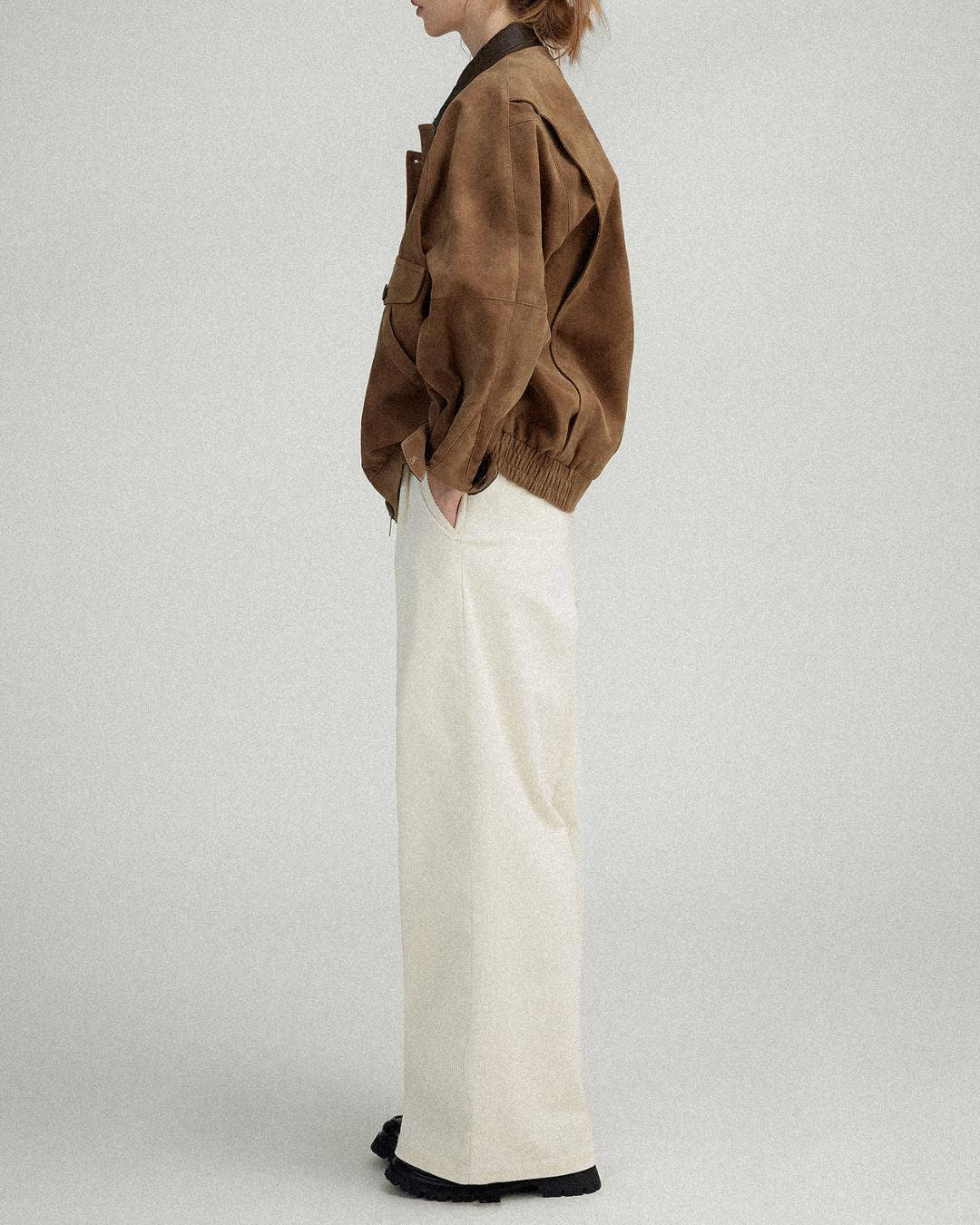 Leather Collar Suede Jacket　JK028