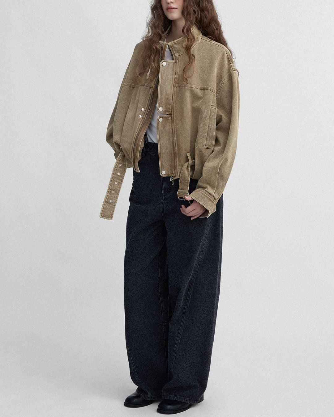 Belted Denim Cropped Jacket　JK026