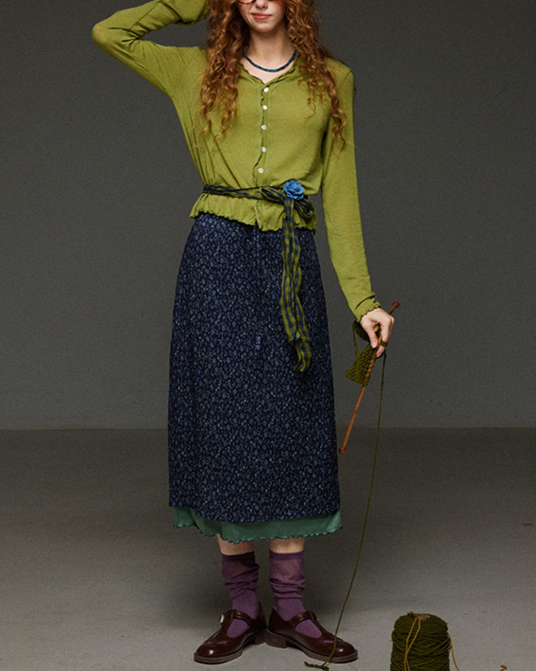 Merrow Frill V-Neck Knit Cardigan　KN032