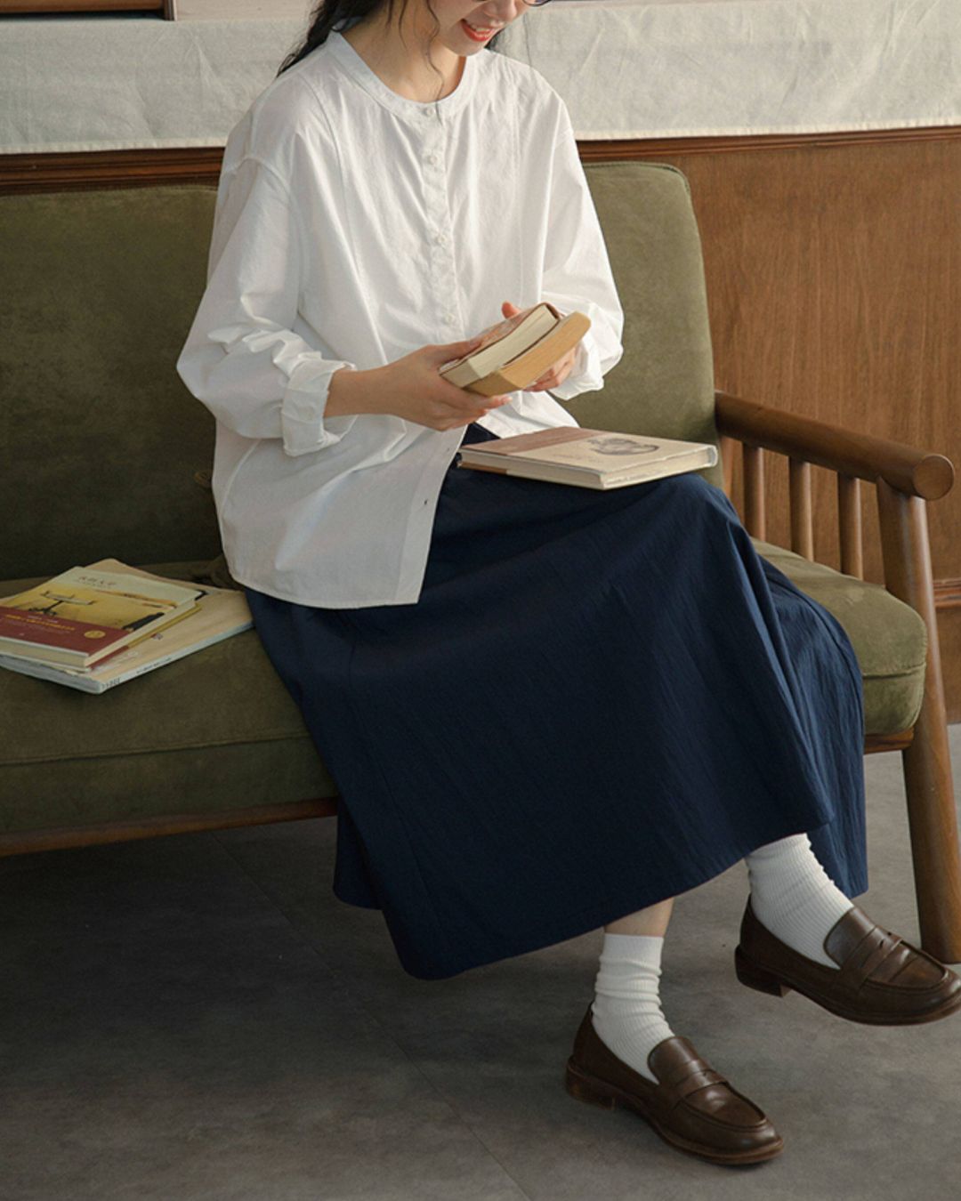 Band Collar Loose Shirt　LS057