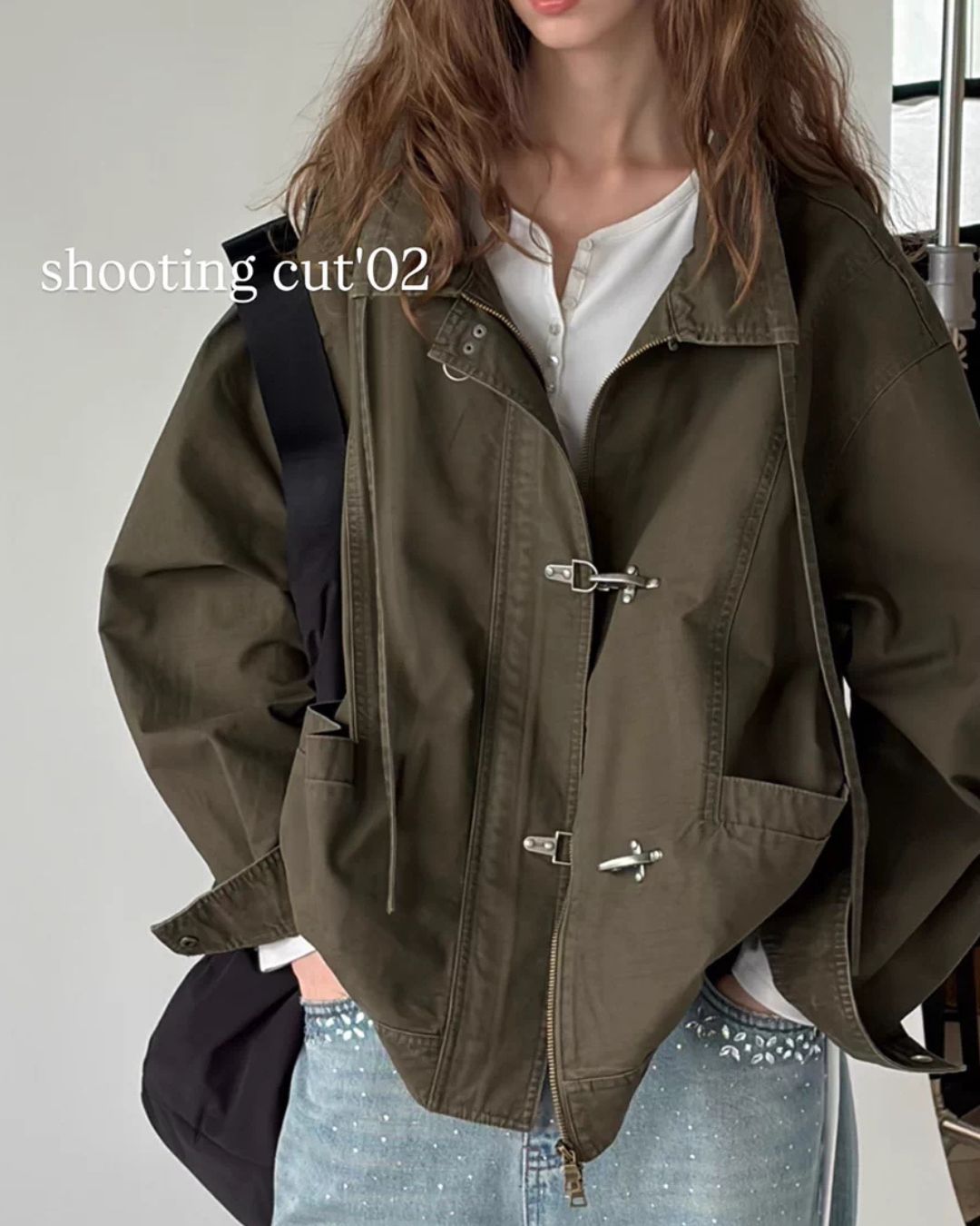 Vintage Metal Button Denim Jacket & Gathered Shorts　JK090