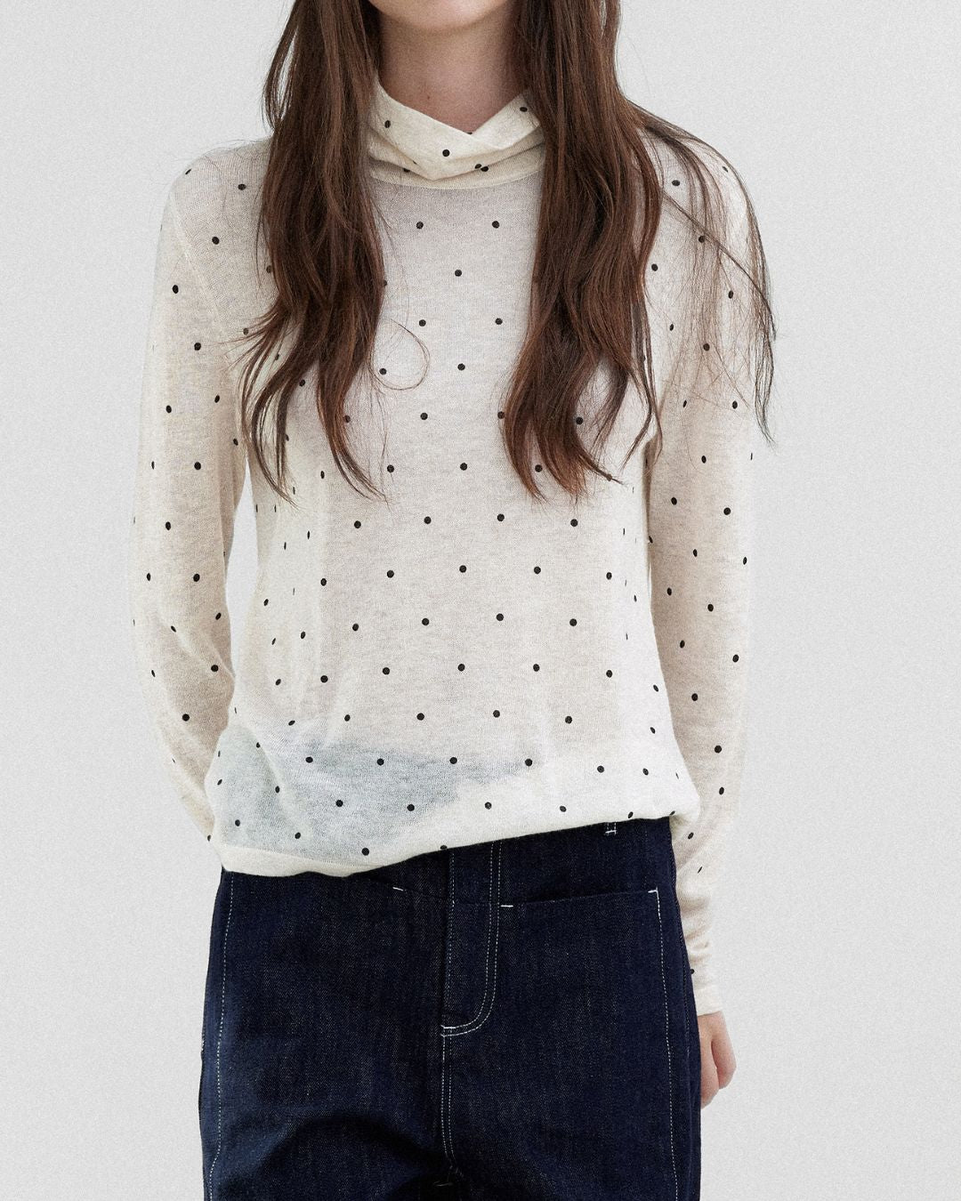 Airy High-neck Polka Dot Knit　KN037
