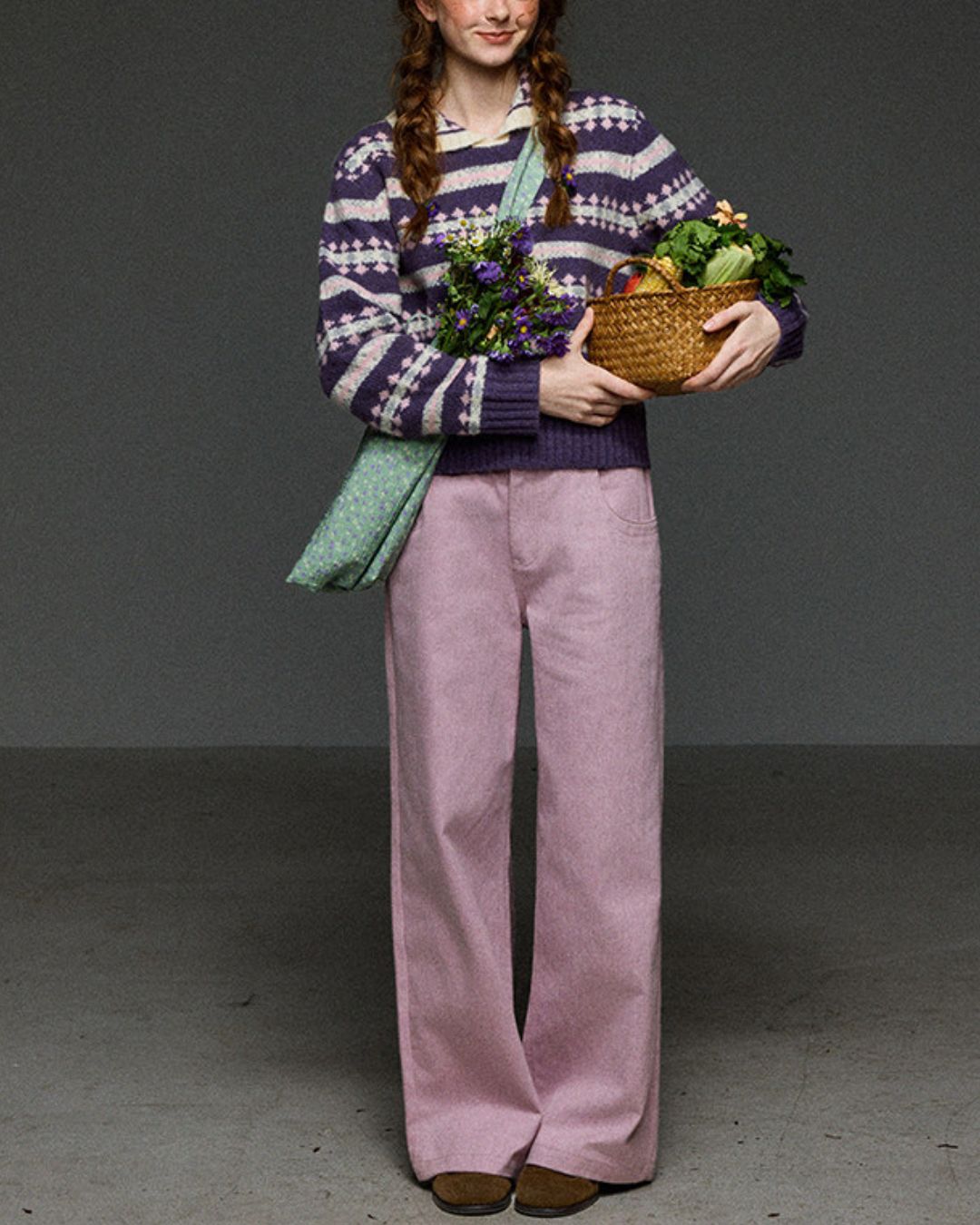 Retro Border Peter Pan Collar Jacquard Sweater　KN106