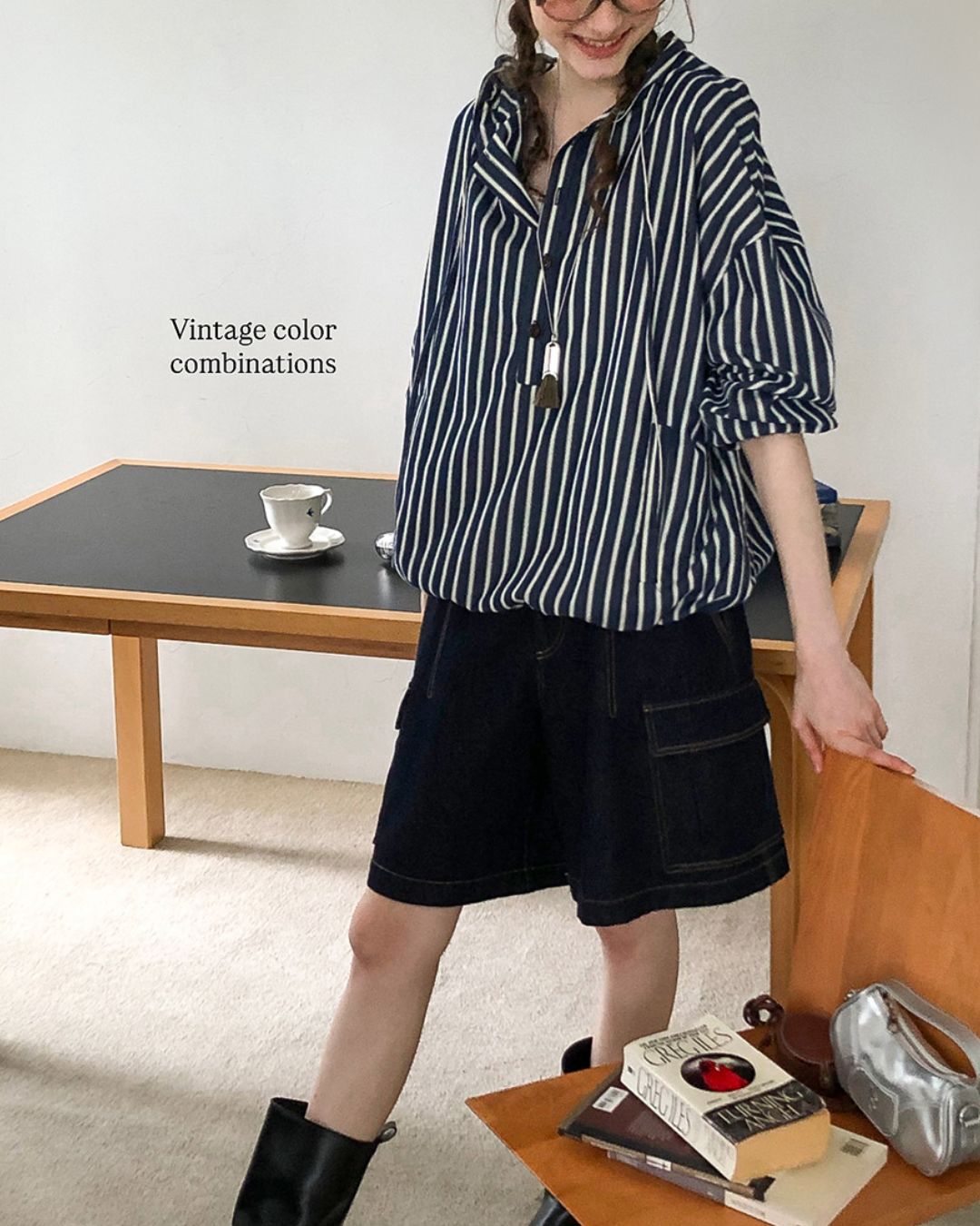 Striped ＆ Checked Hooded Shirt　LS010