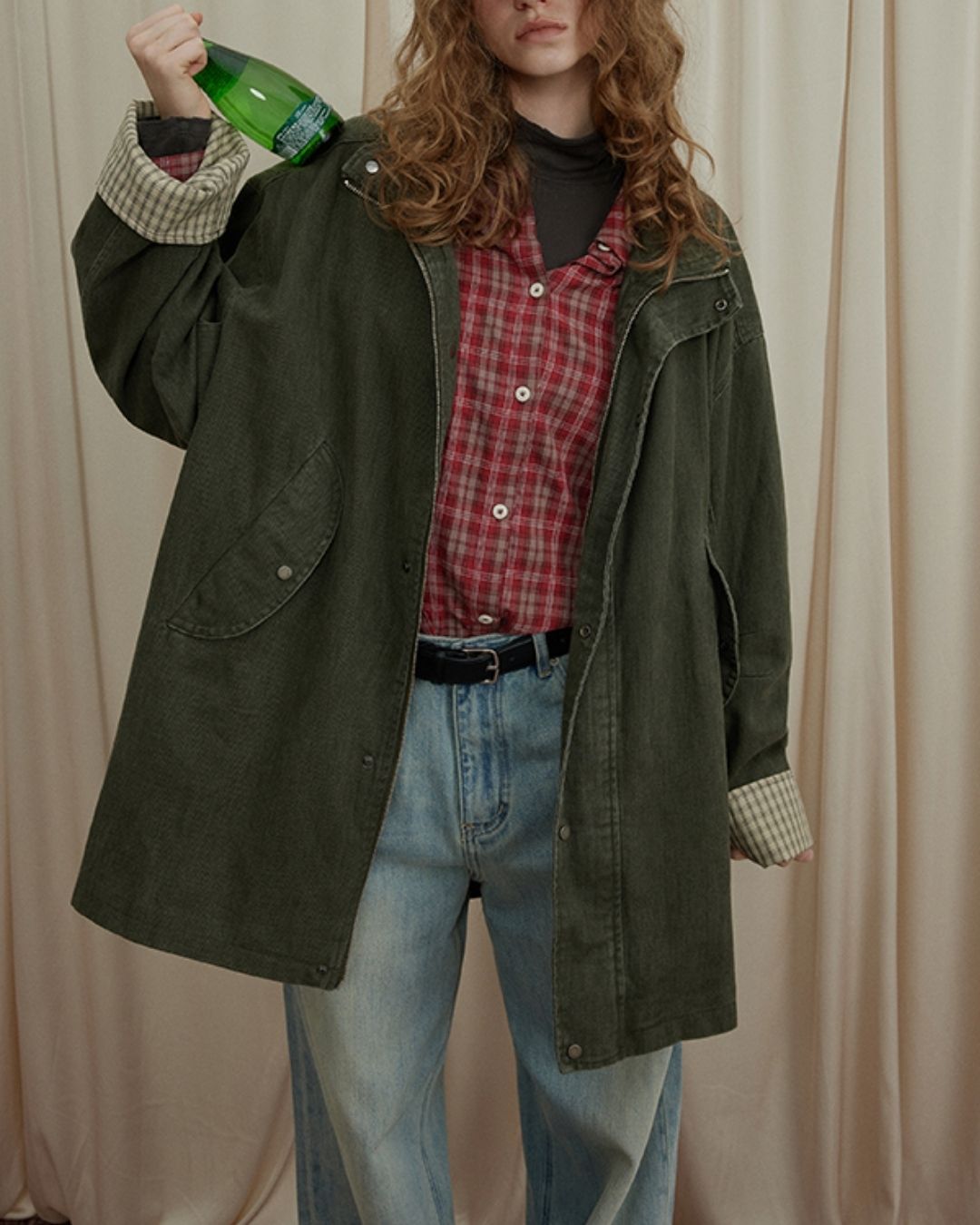 Oversized Checked Cotton Shirt　LS034