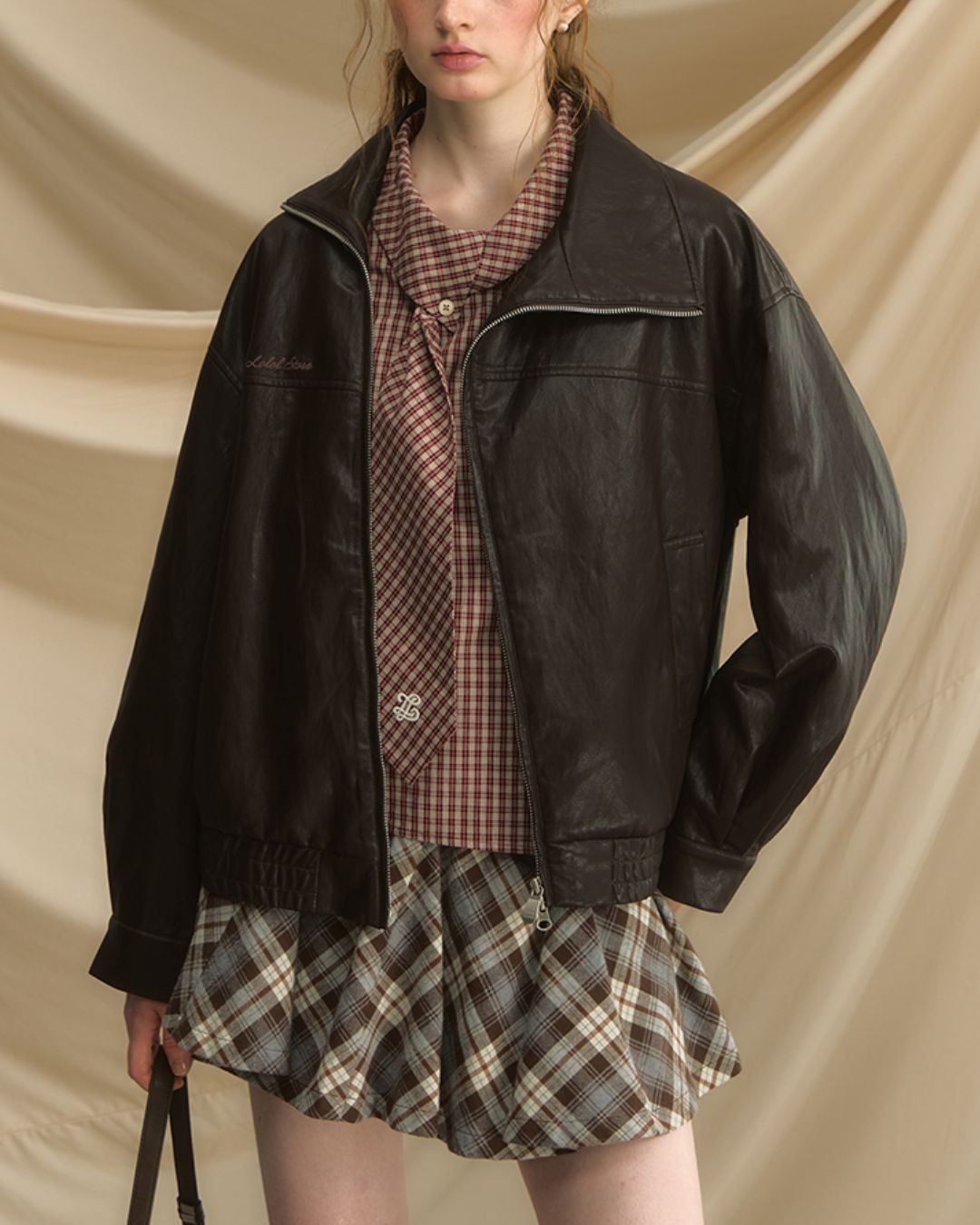 Draped Check Mini Skirt　SK004