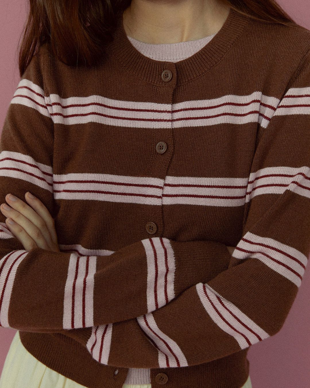 Faux Layered Contrast Border Knit Cardigan　KN096