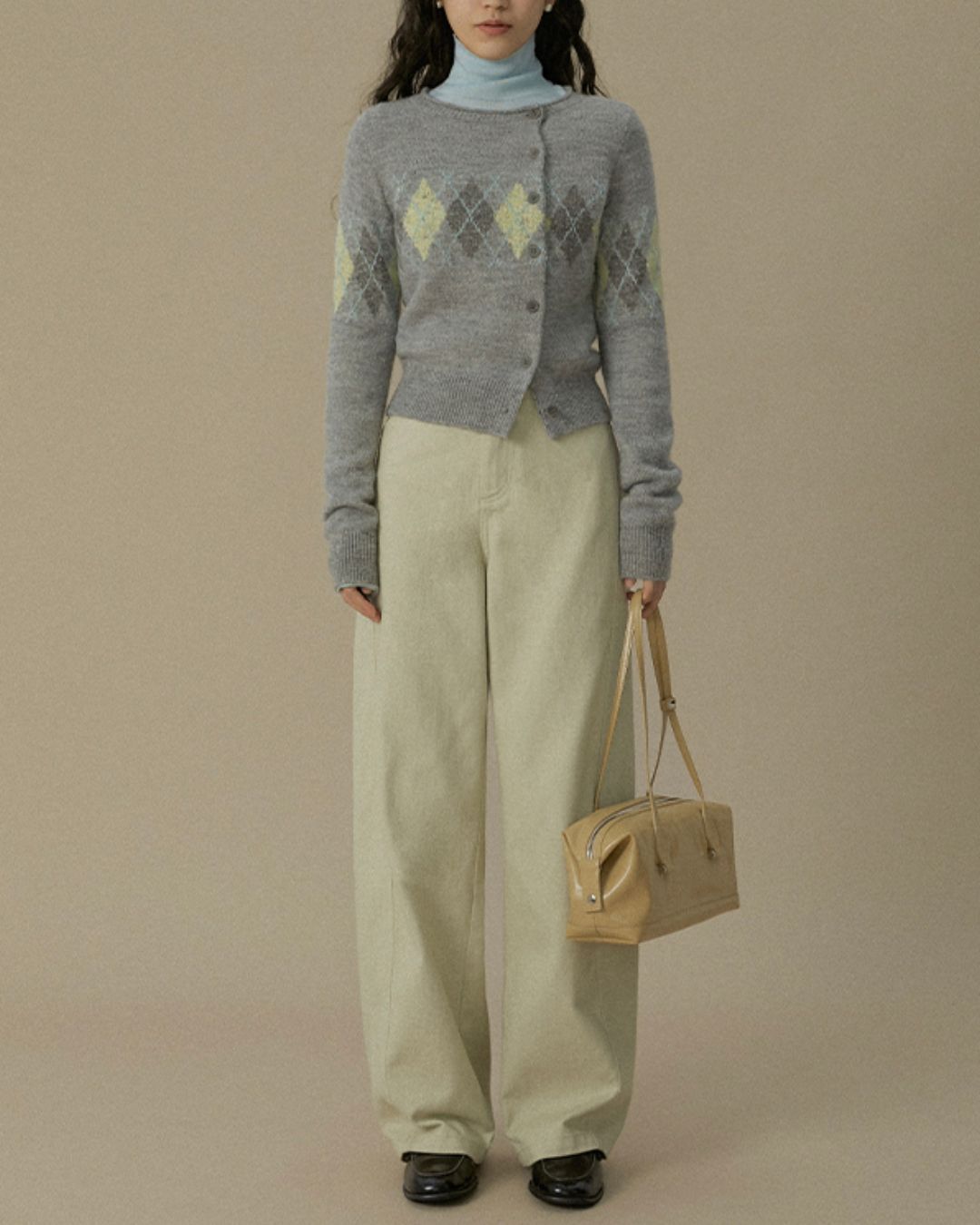 Asymmetrical Argyle Knit Cardigan　KN082