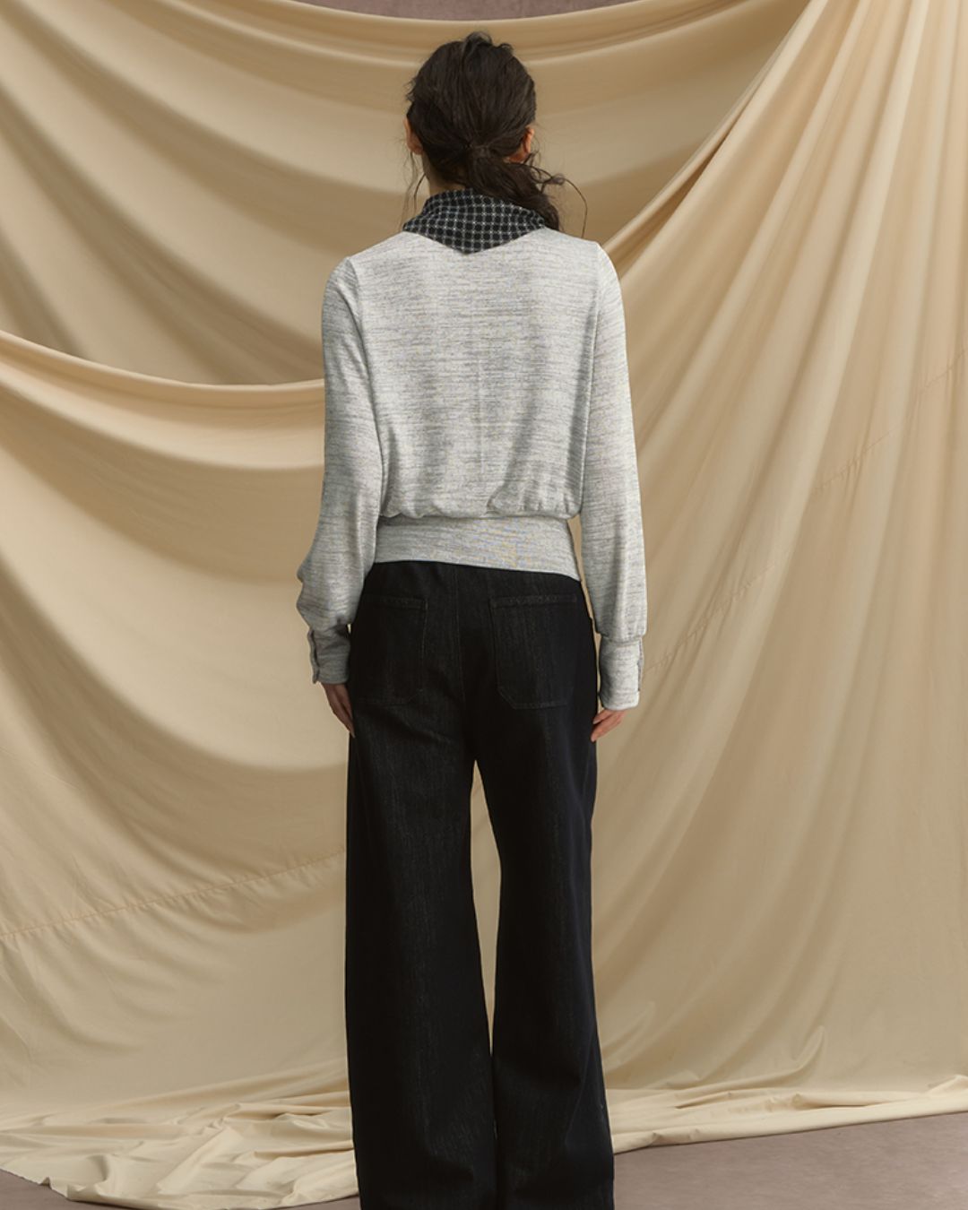 Checkered Scarf Buttoned Top　LT005