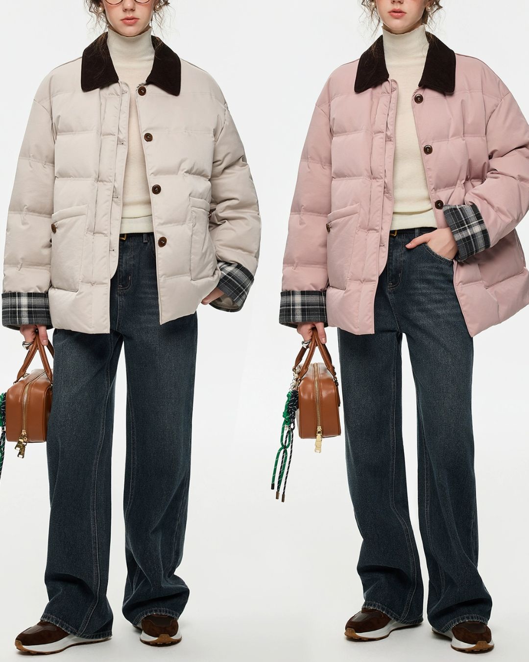 Collared Check Sleeve Down Jacket　JK060