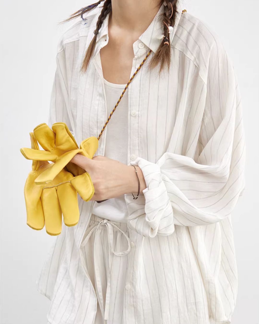 Linen Blend Oversized Striped Shirt　LS064