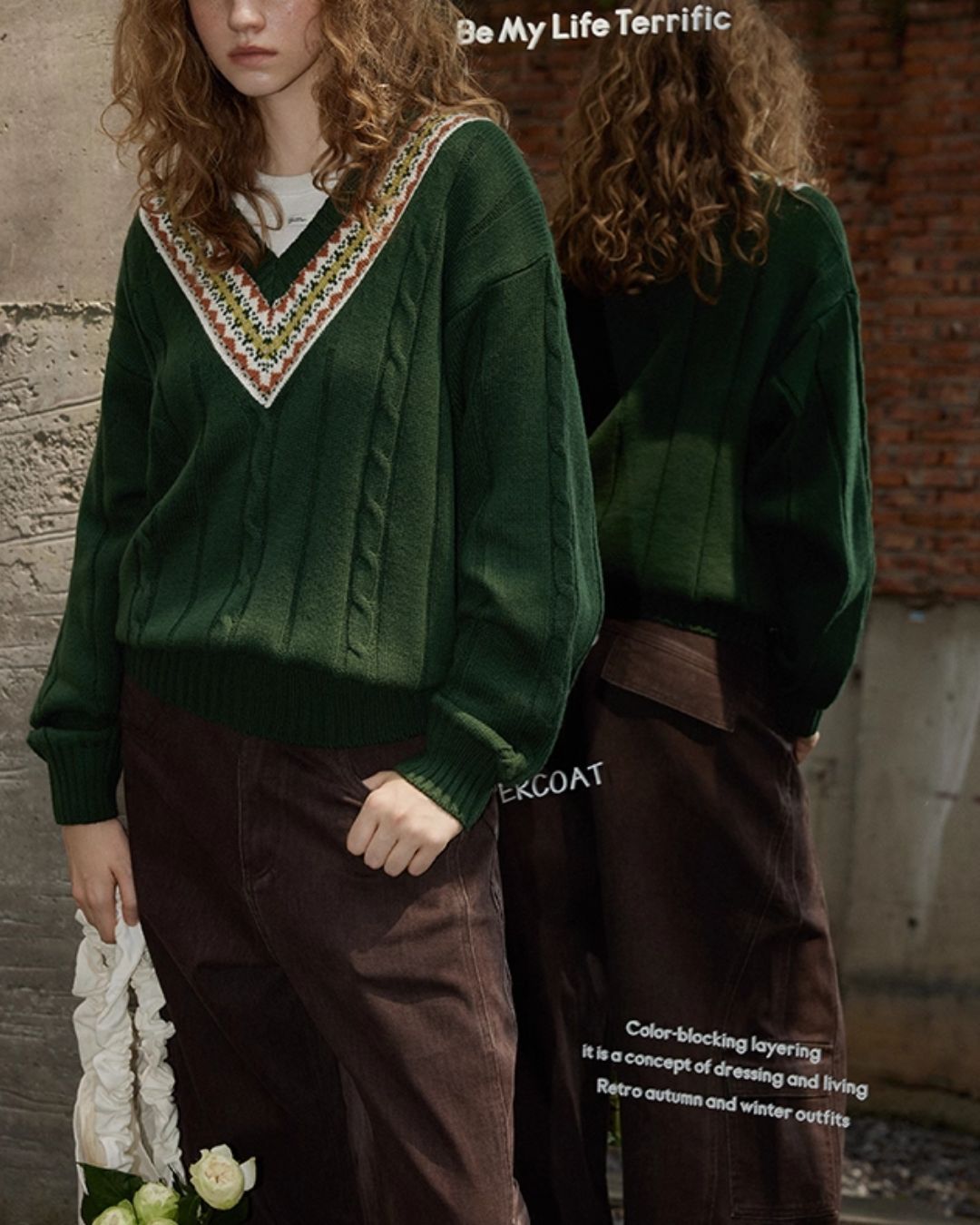 Fair Isle V-neck Sweater　KN053