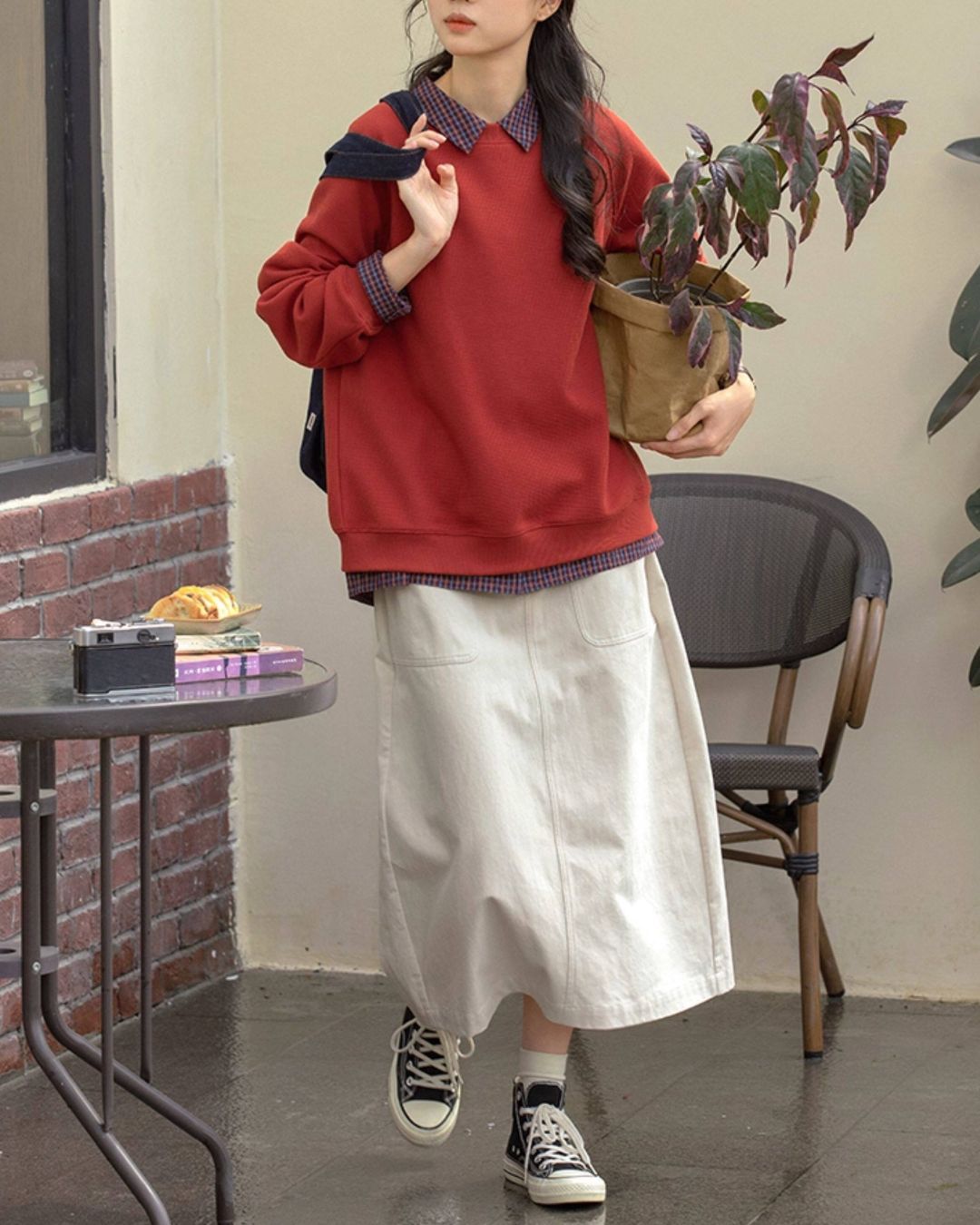 Cotton A-line Midi Skirt　SK020