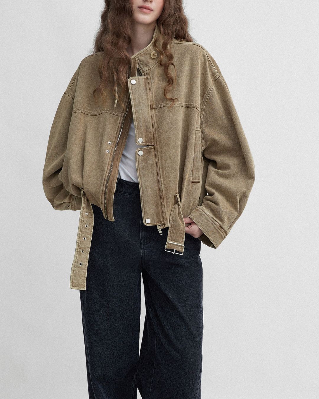 Belted Denim Cropped Jacket　JK026