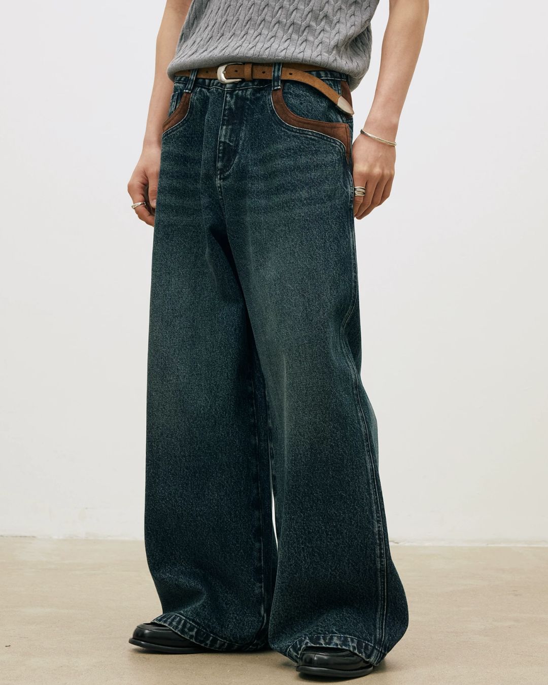 Suede Trim Vintage Denim Pants　DP016