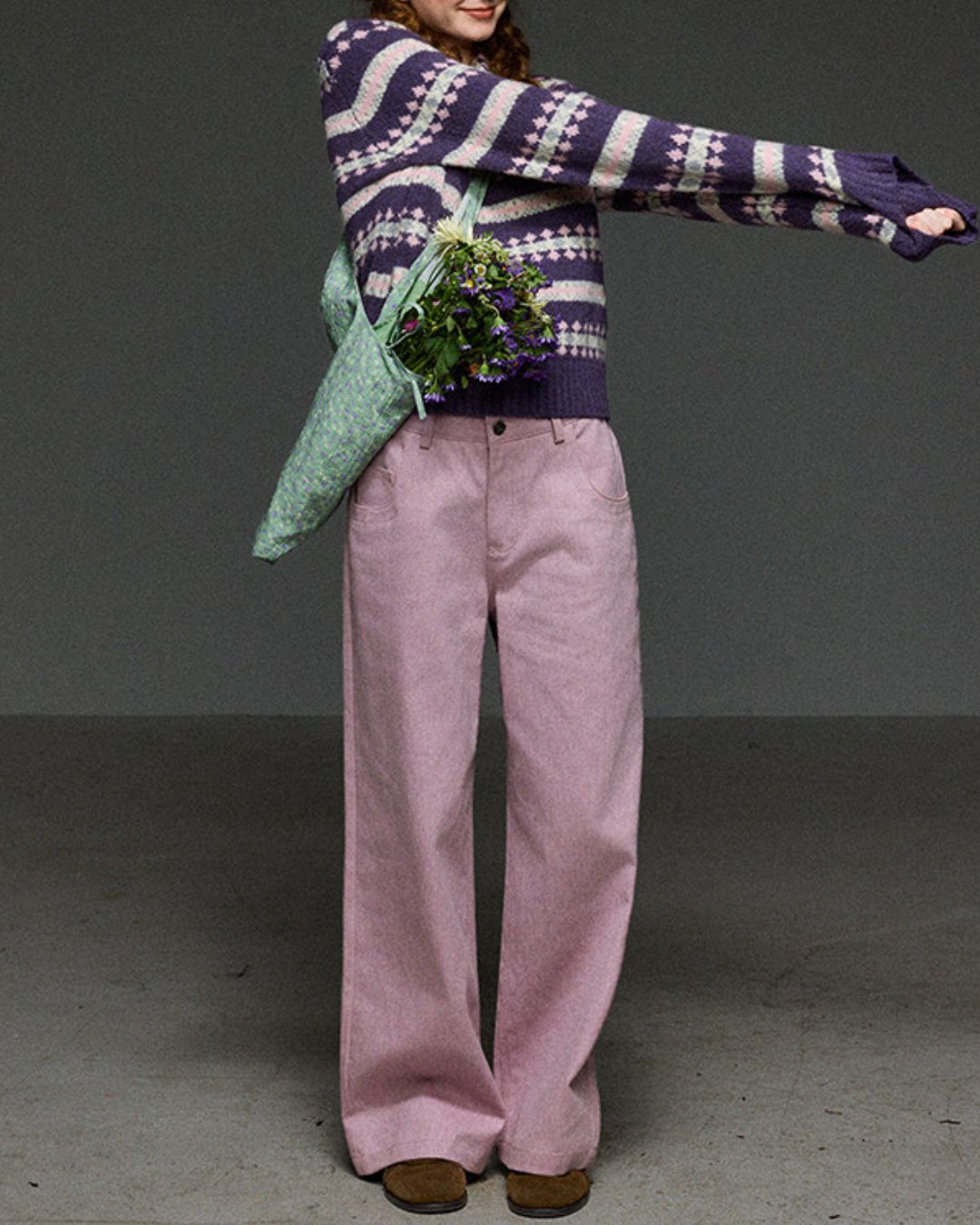 High-waisted Wide Straight Color Pants　PT038