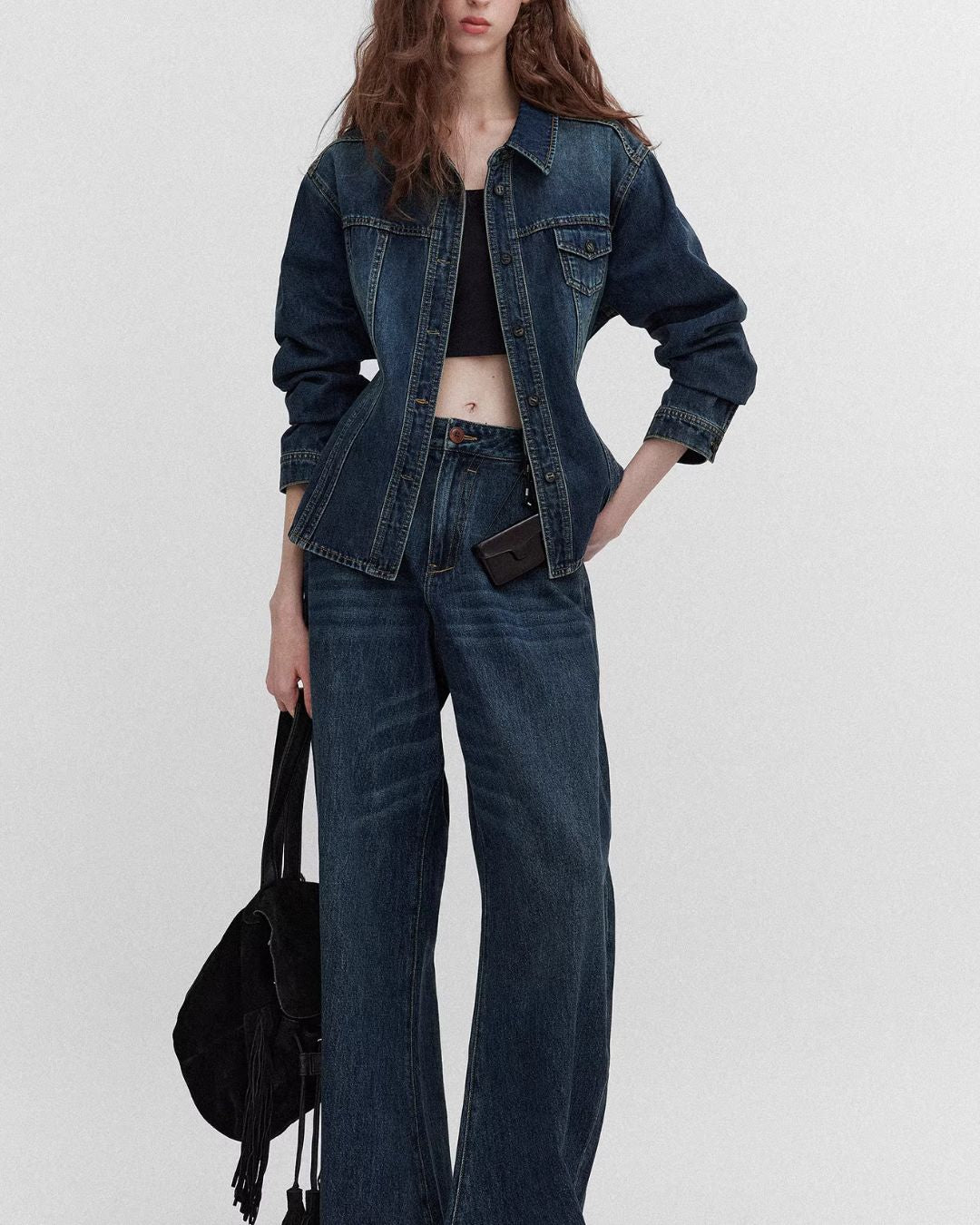 Washed Denim Shirt Jacket & Wide Denim Pants　JK091