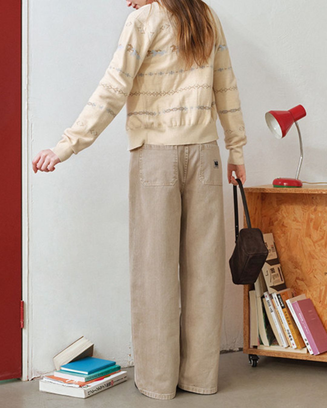 Pony Jacquard Crew Neck Knit Cardigan　KN097