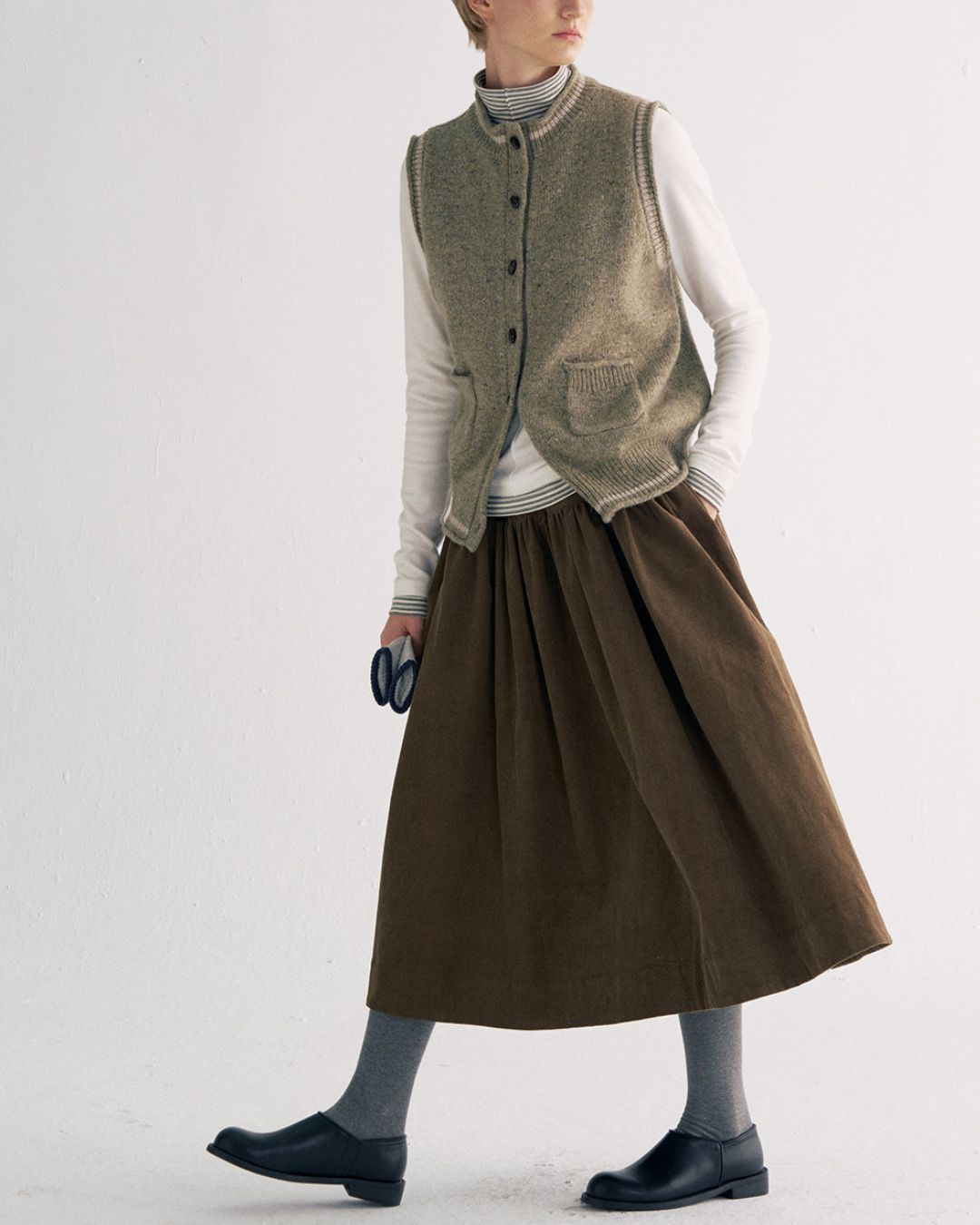 Color Block Faux Layer High Neck Knit　KN083