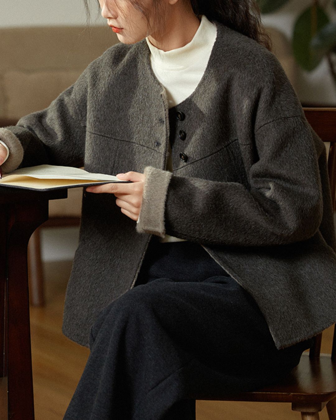 Wool Collarless Short Coat　CT018