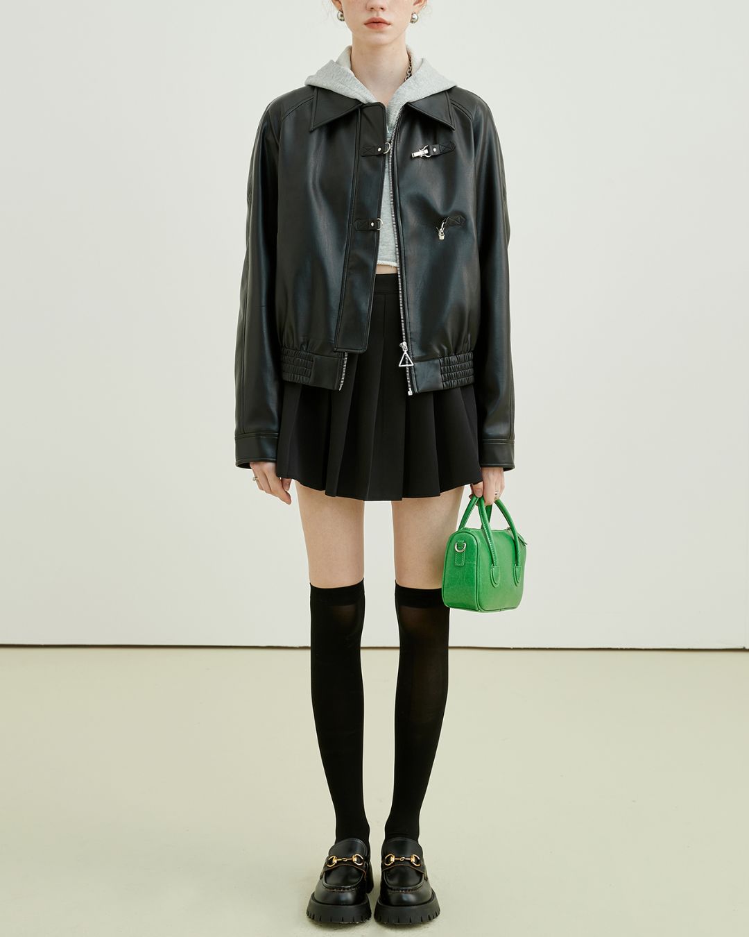 Metal Buckle Leather Jacket　JK038