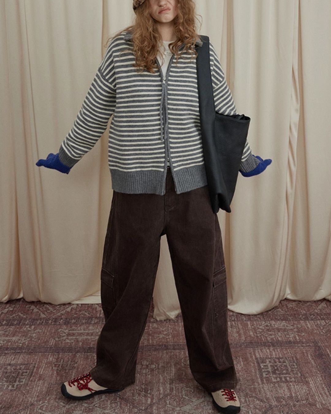 Double-Zip Border Knit Cardigan　KN043