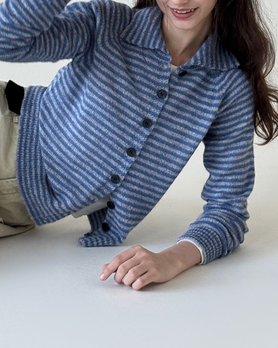 Collared Border Knit Cardigan　KN020