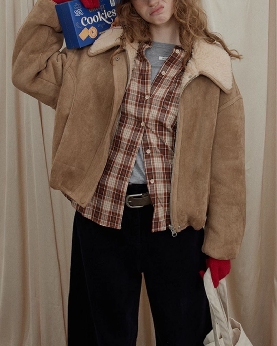 Reversible Boa Big Collar Jacket　JK055