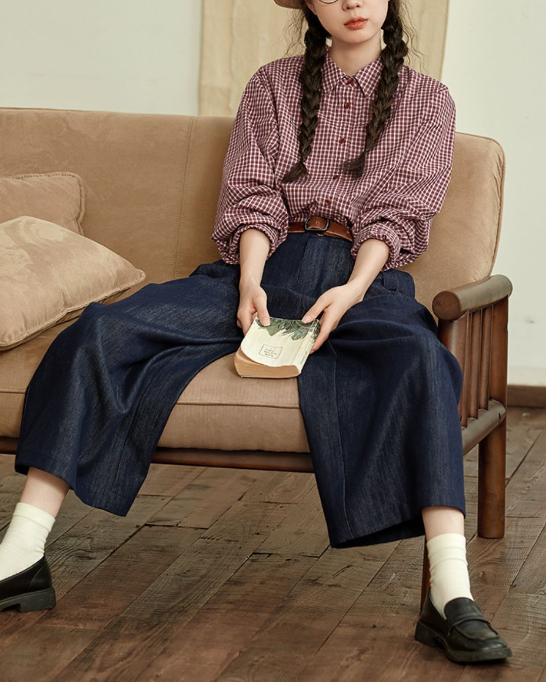 Red Cotton Checked Shirt　LS040