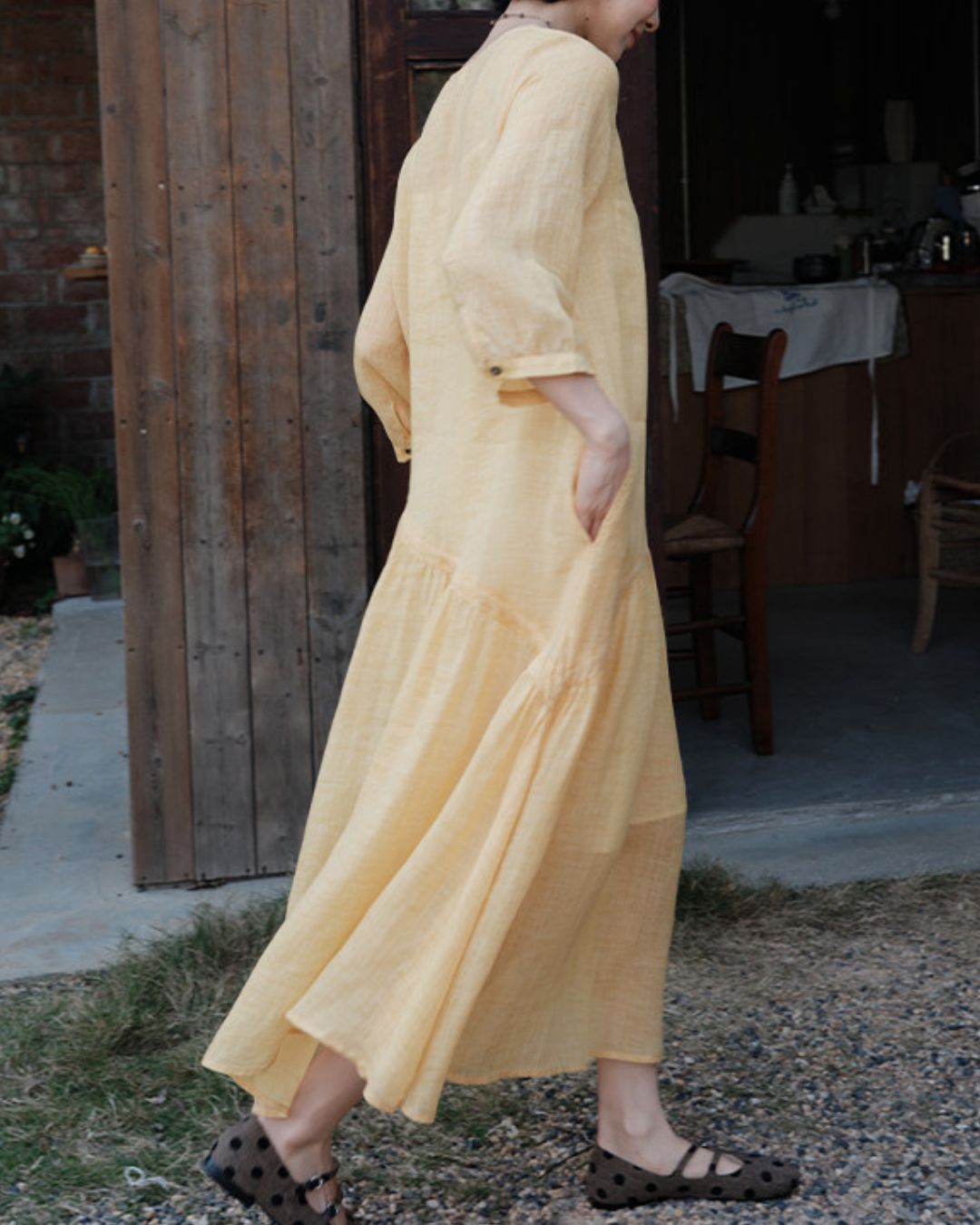 Ramie Drawstring A-Line Dress　OP005