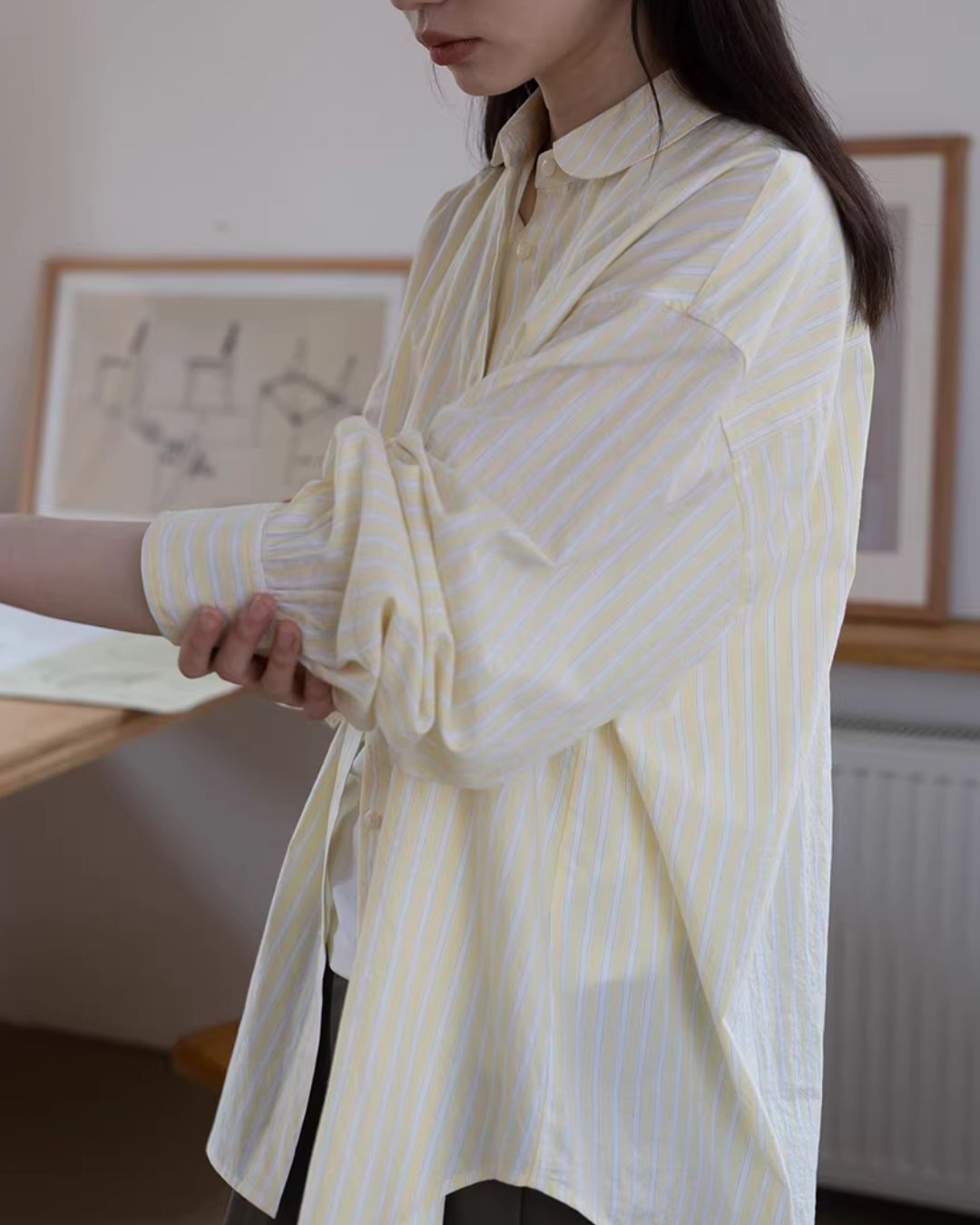 Round-collar Loose Striped Shirt　LS063