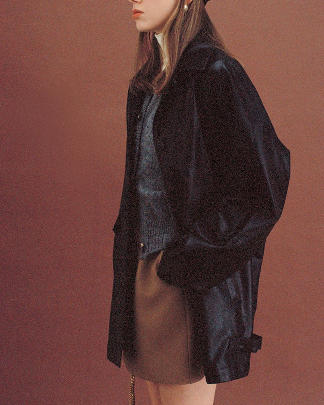 Mid-length Collared Leather Jacket　JK036