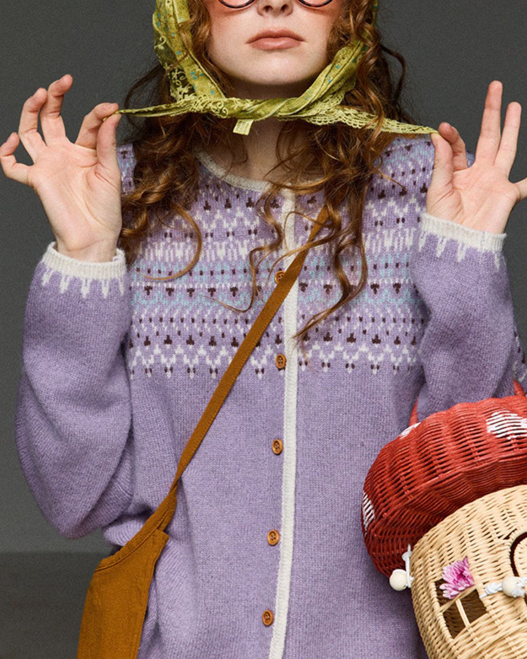 Contrast Color Fair Isle Knit Cardigan　KN105