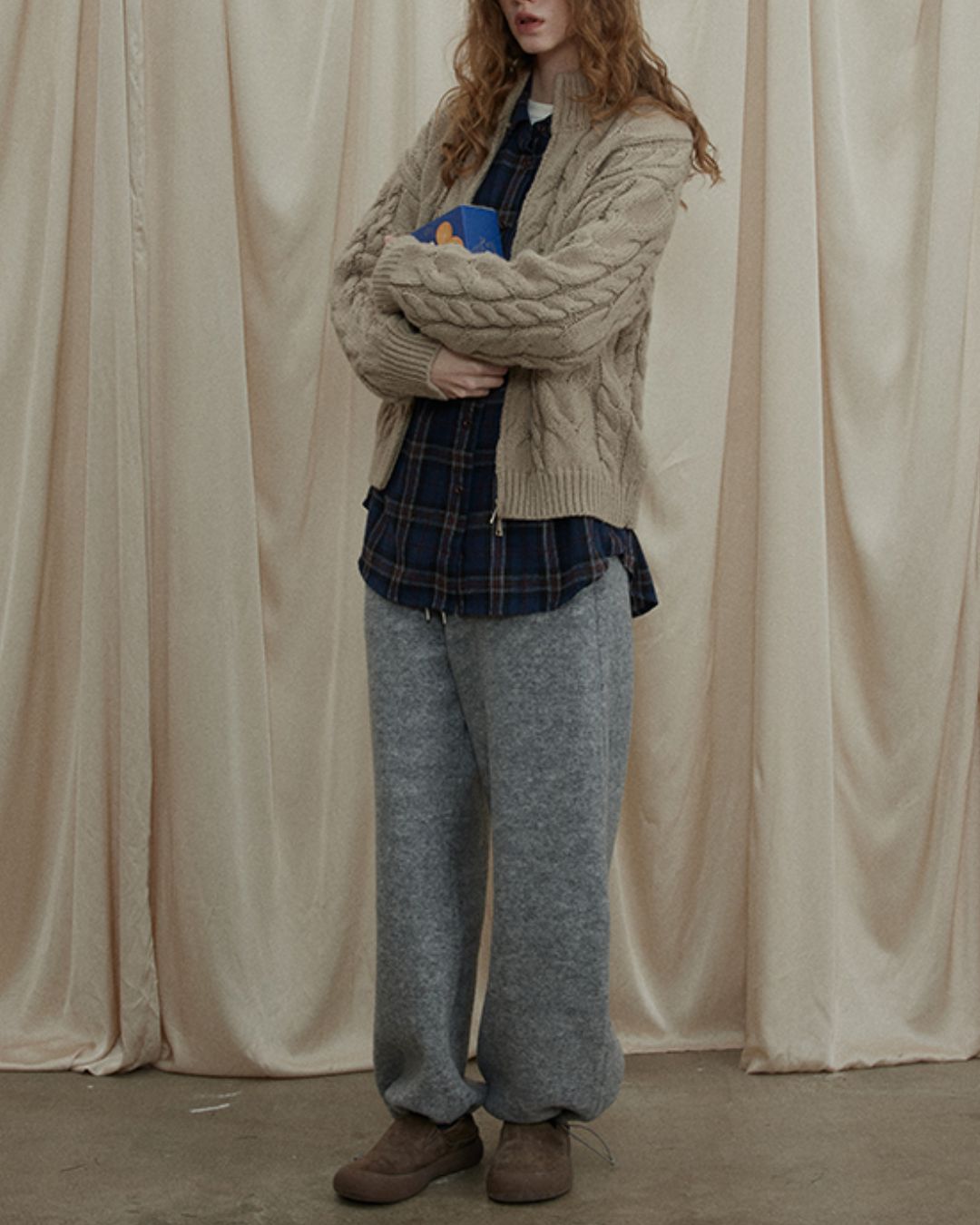 Navy Check Oversized Shirt　LS037