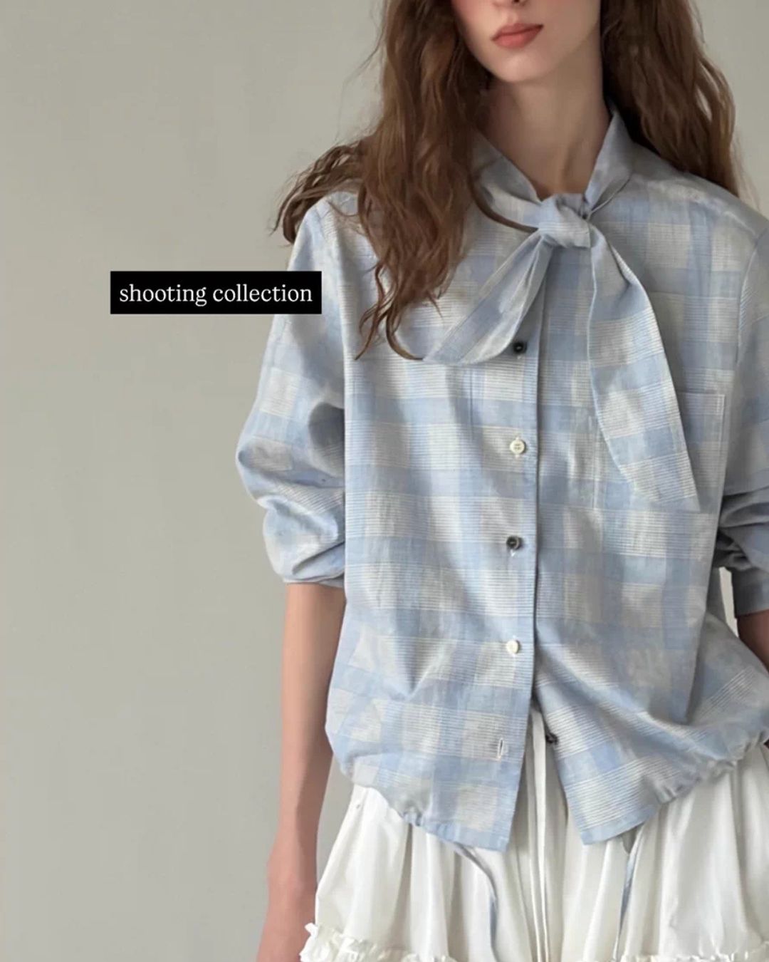 Bow Tie Ribbon Check Shirt　LS068
