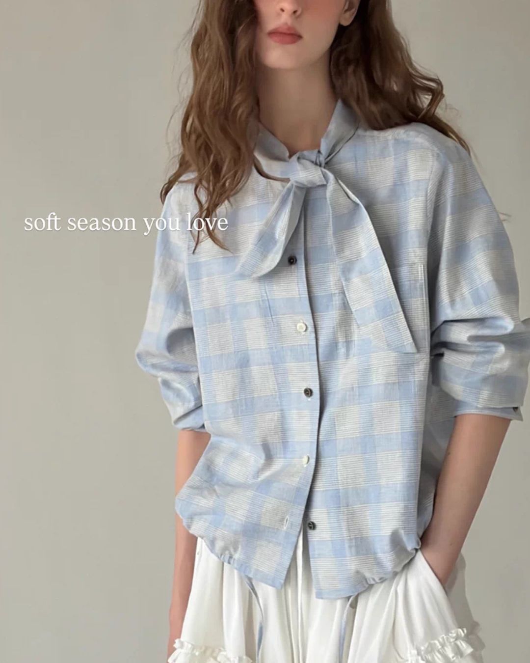 Bow Tie Ribbon Check Shirt　LS068