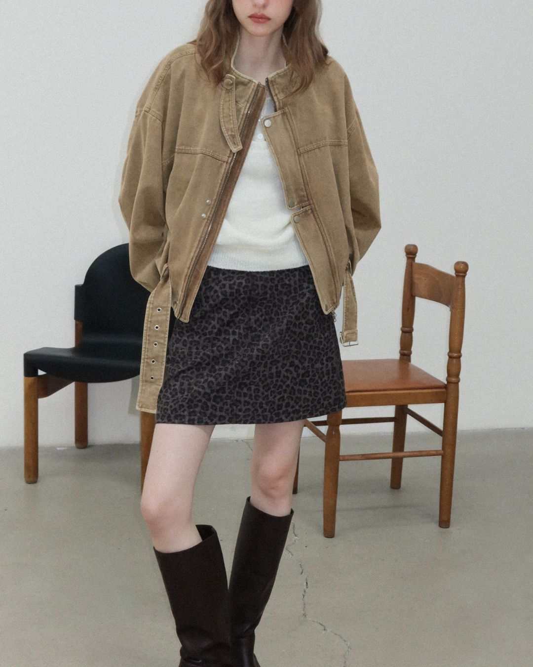 Belted Denim Cropped Jacket　JK026