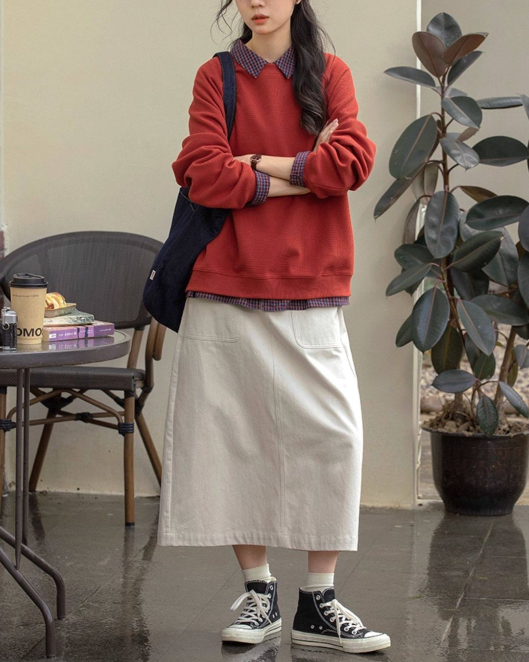 Cotton A-line Midi Skirt　SK020